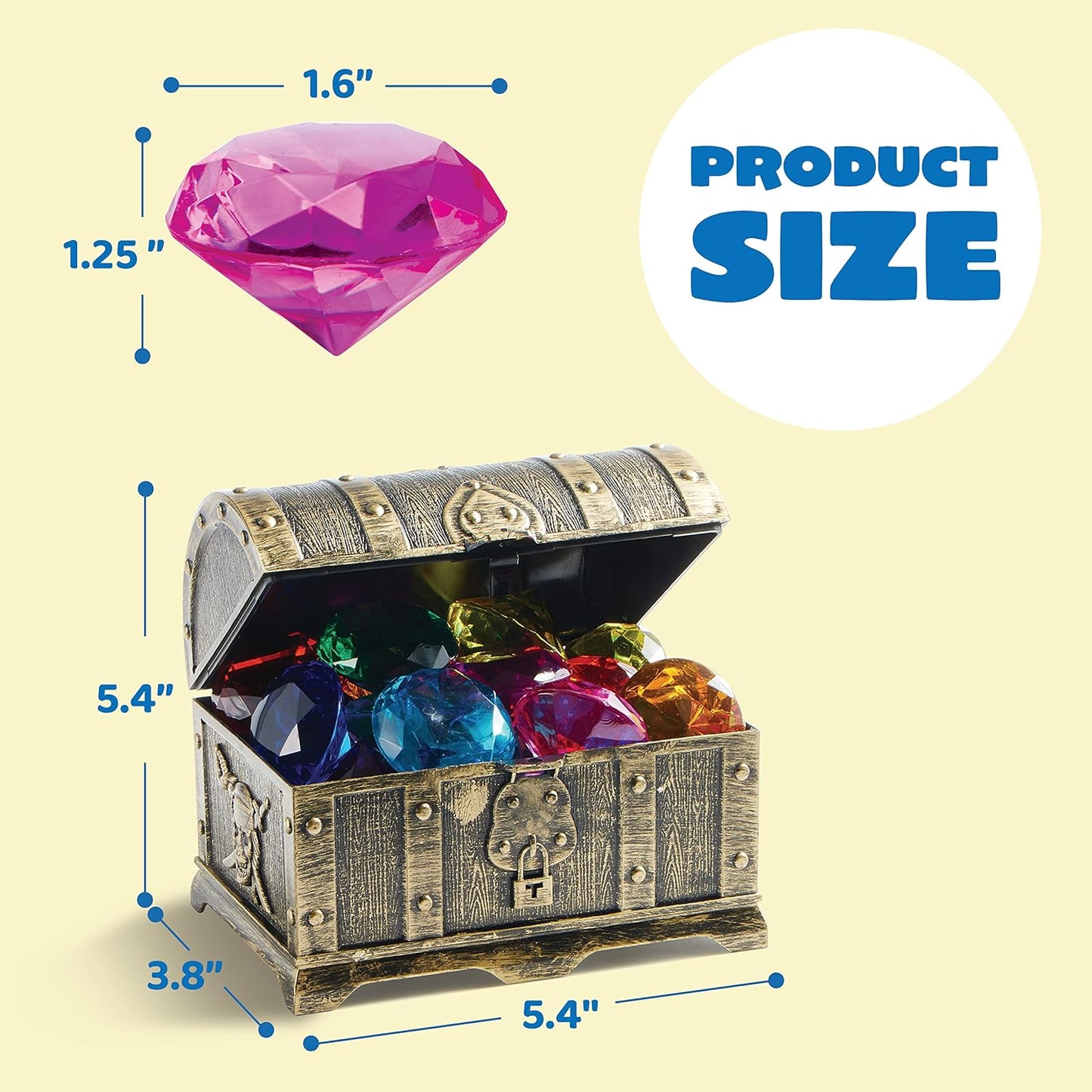 Sloosh Diving Gems Pool Toys, 16 Big Colorful Diamond with Pirate Treasure Chest,Swim Dive Toy for Kids Underwater Gemstone Swimming Training Gift Water Pool Games(Gold)