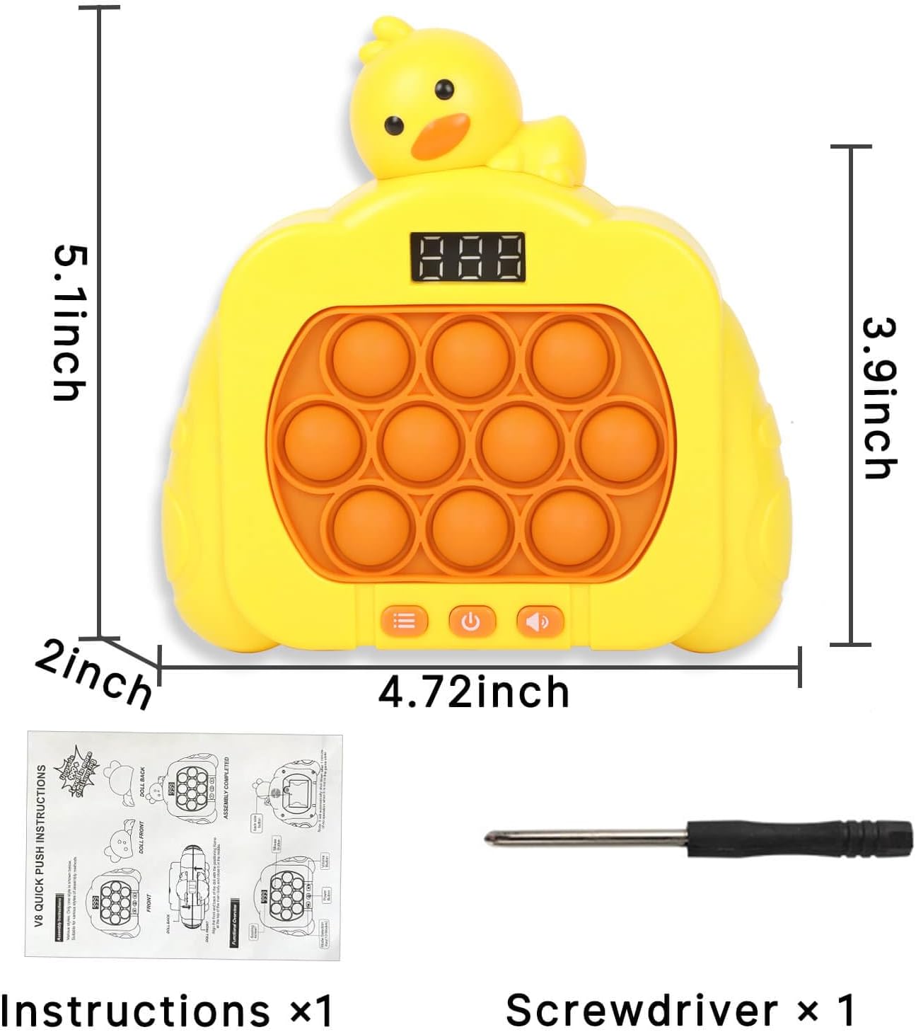Quick Push Pop Game Fidget Toys, 12 Modes LED Screen Light Up Fast Push Bubble Game, Handheld Speed Pushing Game, Christmas Toys Gifts for 6 7 8 9 10 11 12 Years Old Kids Stocking Stuffers（Duck）