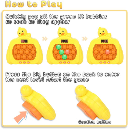 Quick Push Pop Game Fidget Toys, 12 Modes LED Screen Light Up Fast Push Bubble Game, Handheld Speed Pushing Game, Christmas Toys Gifts for 6 7 8 9 10 11 12 Years Old Kids Stocking Stuffers（Duck）