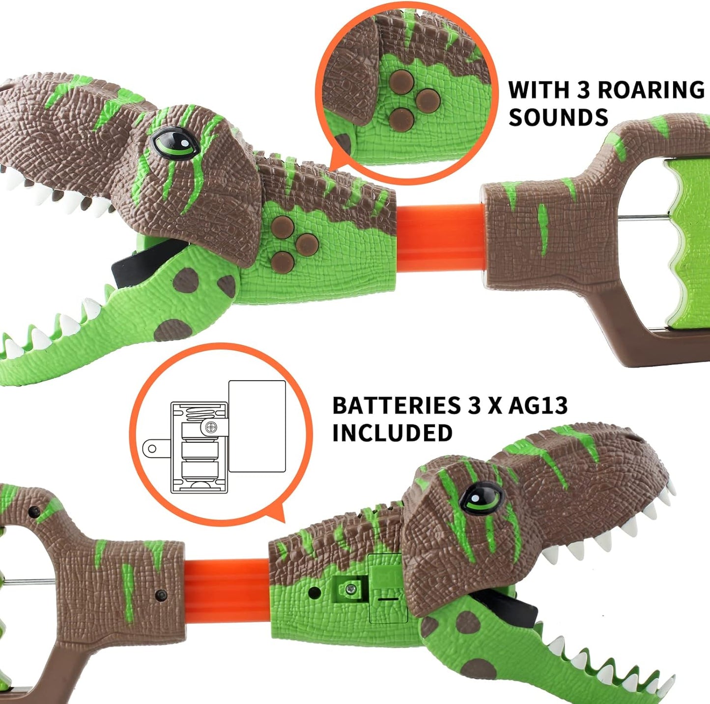 DINOBROS Dinosaur Chomper Toys for Kids with 3 Roar Sounds and Light Jurassic Dinosaurs Grabber Claw T-Rex Reacher Robot Hand Pincher Dino Snapper
