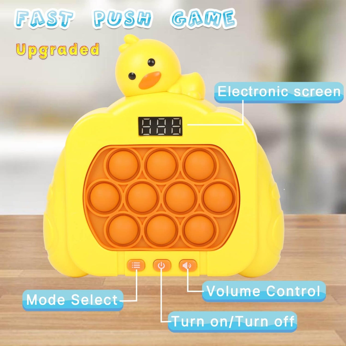 Quick Push Pop Game Fidget Toys, 12 Modes LED Screen Light Up Fast Push Bubble Game, Handheld Speed Pushing Game, Christmas Toys Gifts for 6 7 8 9 10 11 12 Years Old Kids Stocking Stuffers（Duck）