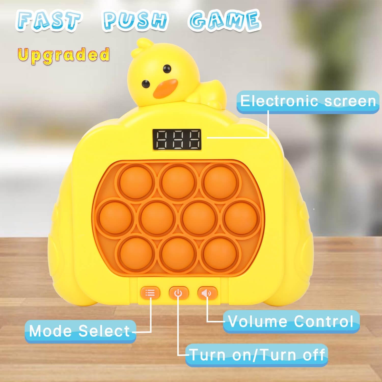 Quick Push Pop Game Fidget Toys, 12 Modes LED Screen Light Up Fast Push Bubble Game, Handheld Speed Pushing Game, Christmas Toys Gifts for 6 7 8 9 10 11 12 Years Old Kids Stocking Stuffers（Duck）