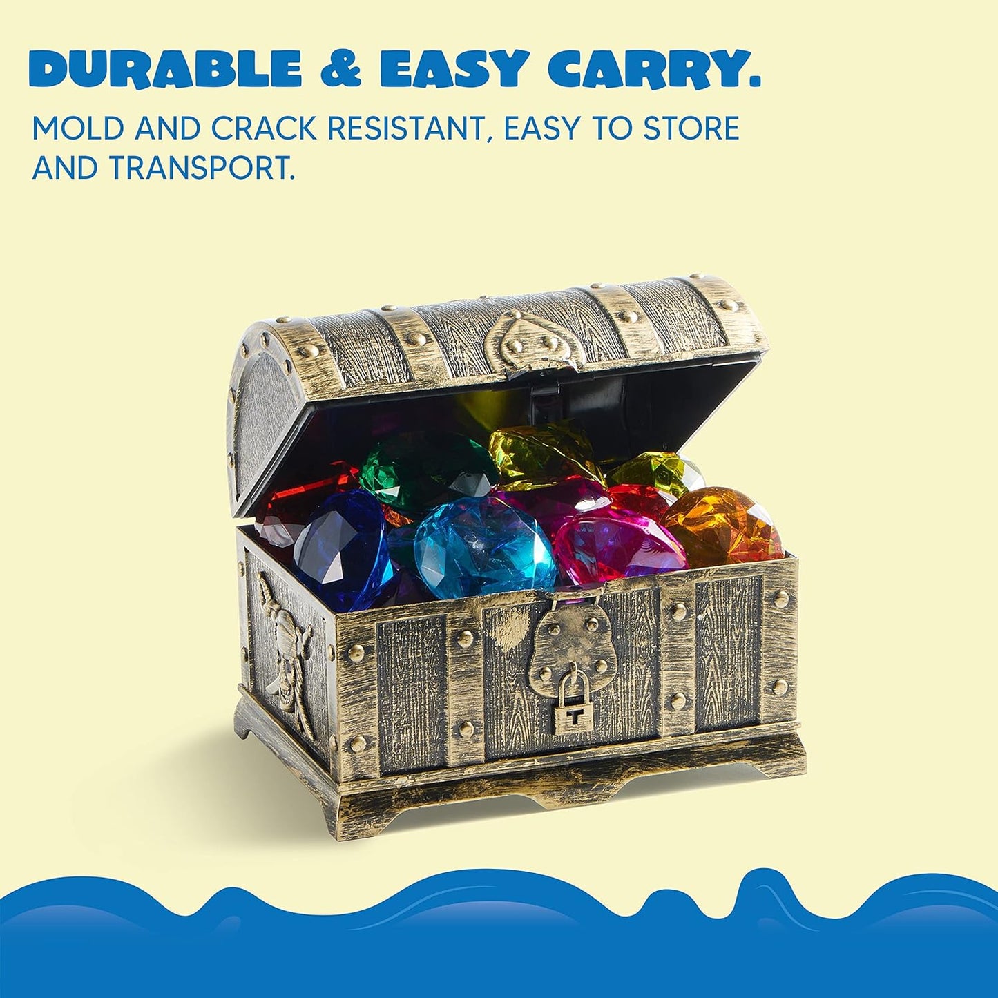 Sloosh Diving Gems Pool Toys, 16 Big Colorful Diamond with Pirate Treasure Chest,Swim Dive Toy for Kids Underwater Gemstone Swimming Training Gift Water Pool Games(Gold)
