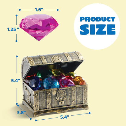 Sloosh Diving Gems Pool Toys, 16 Big Colorful Diamond with Pirate Treasure Chest,Swim Dive Toy for Kids Underwater Gemstone Swimming Training Gift Water Pool Games(Gold)